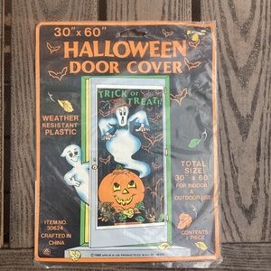 Vintage 1989 Halloween Door Cover Ghost Pumpkin Trick or Treat 30x60 New 1989 Ar